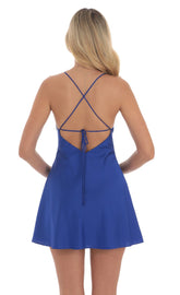 Satin Cutout Dress in Blue